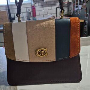 ❤️ NWOT Coach Parker Oxblood Multi/Gold Colorblock Stripe Leather Shoulder Bag
